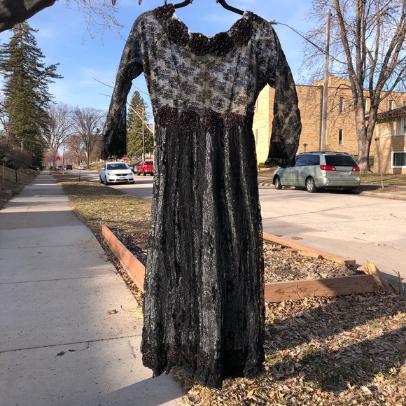 Vintage Blk Lace OOAK Handmade Formal Silver Dress - Picture 11 of 16